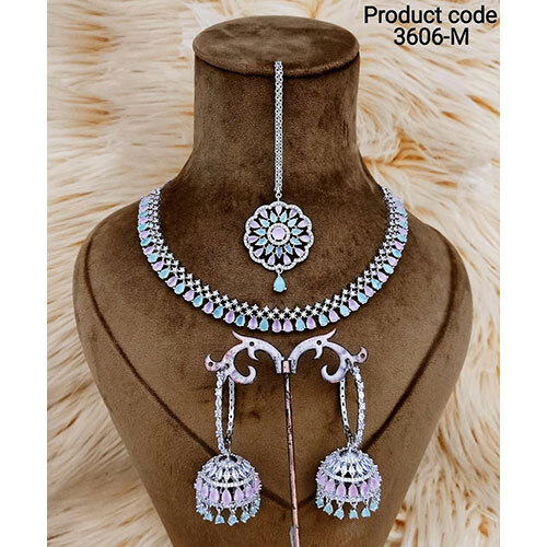 3606-M American Diamond Necklace Set - Color: Multicolor