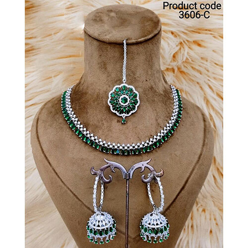 3606-C American Diamond Necklace Set - Color: Multicolor