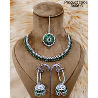 3606-c American Diamond Necklace Set - Color: Multicolor