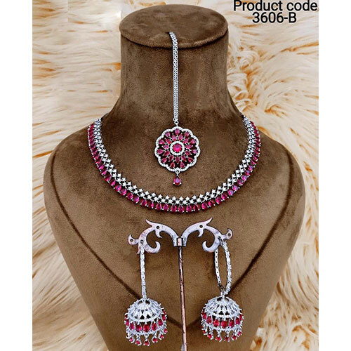 3606-B American Diamond Necklace Set - Color: Multicolor