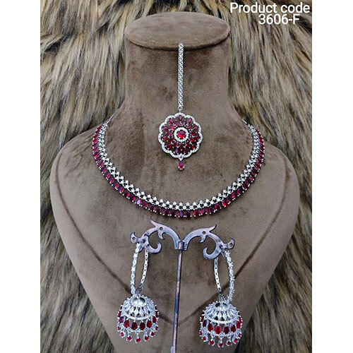 3606-F American Diamond Necklace Set - Color: Multicolor