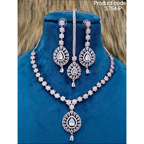 3754-P American diamond necklace set