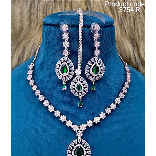 3754-R American diamond necklace set