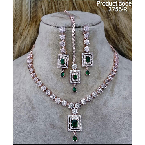 3756-R American Diamond Necklace Set - Gender: Women