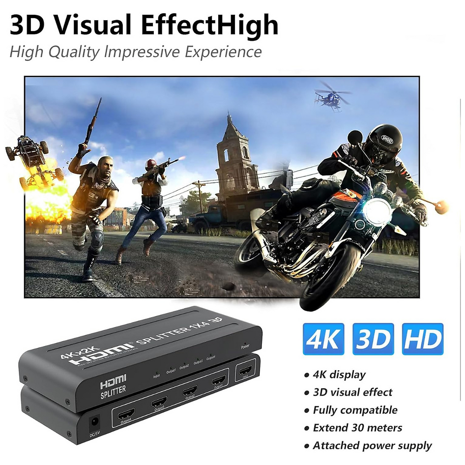 Videocast 4k Hdmi Splitter 1 In 4 Out - Color: Black