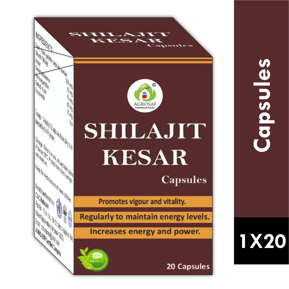 AGROSAF SHILAJIT KESAR CAPSULE - Shilajit Shudh(500mg),kesar(10mg),swarnabhasma(15mg),ashwagandha(80mg),safed Musli(70mg)