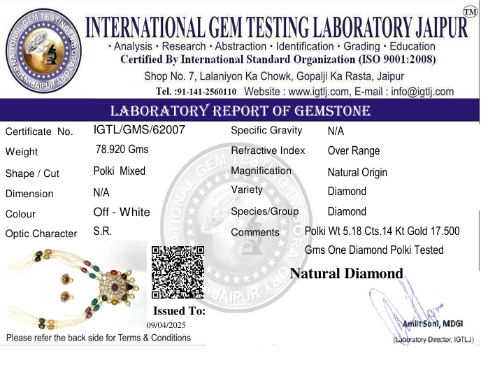 14kt Navratan pendant Set with real diamond Polki