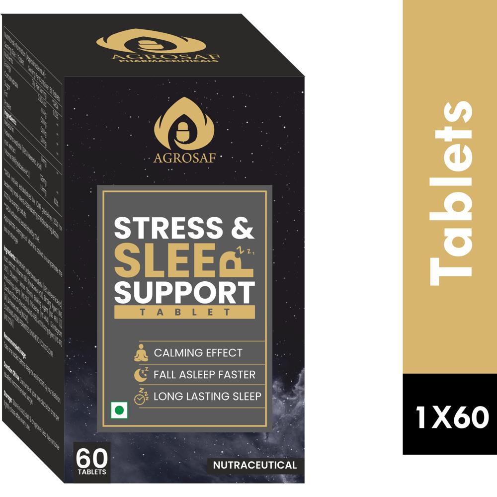 AGROSAF STRESS & SLEEP SUPPORT TABLET - Melotonin(10mg),valeriana Wallichii(0.8% Valerenic Acid),root Extract(125mg) & Vitamin B6(pyridoxine Hcl)(1.9mg)
