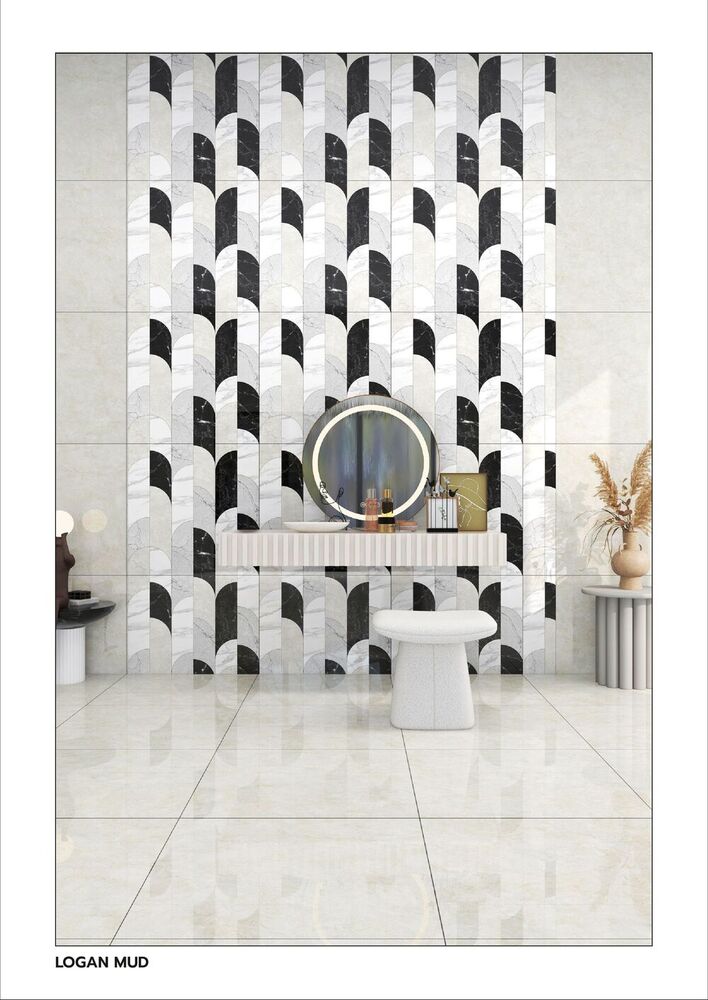 Modern glossy porcelain tiles for living room
