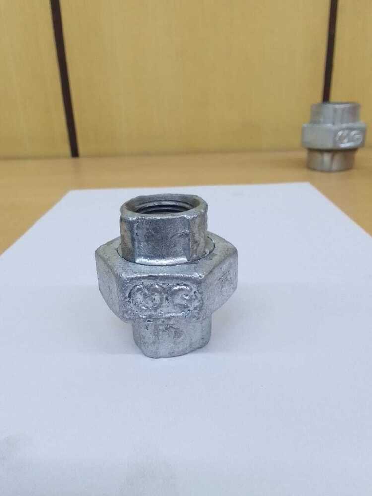 Gi Iron Pipe Union - Malleable Iron, 1/2" Size, Black Heart En-gjmb-300-6, Zinc Coated, Beaded Ends, Bsp/bspt Threads As Per Standards