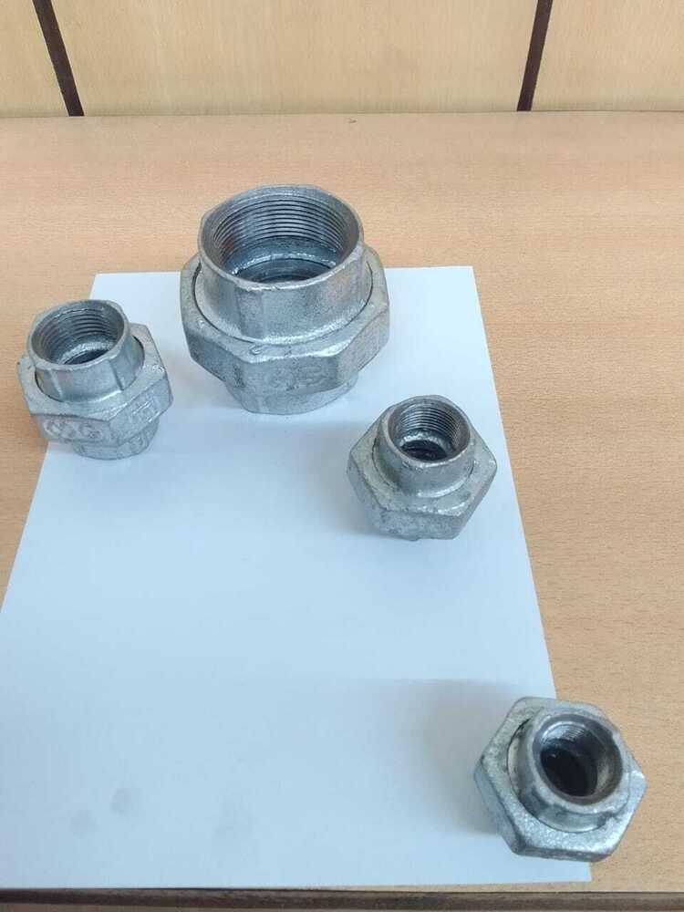 Gi Iron Pipe Union - Malleable Iron, 1/2" Size, Black Heart En-gjmb-300-6, Zinc Coated, Beaded Ends, Bsp/bspt Threads As Per Standards