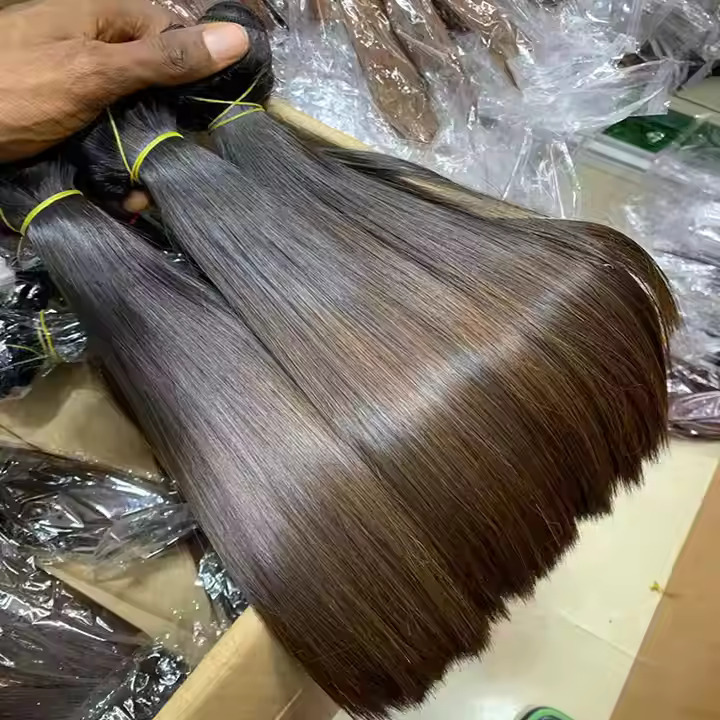 Bone Straight Human Hair Bundle Double Drawn Weft Extension