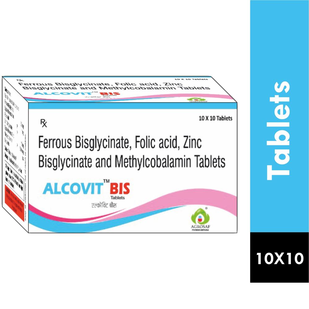 ALCOVIT BIS TABLET - Ferrous Bisglycinate (60mg) + Zinc Bisglycinate (15mg) + Folic Acid (1mg) + Methylcobalamin (500mcg)