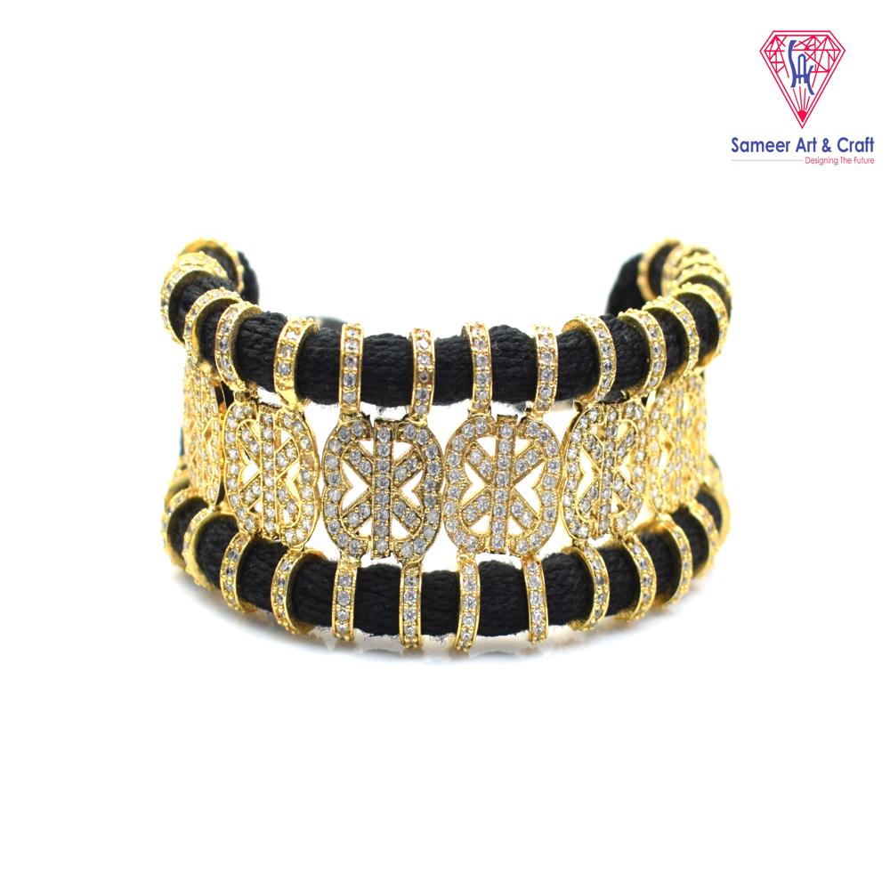 Pave American Diamond Handmade Gold Plated Thread Bracelet
