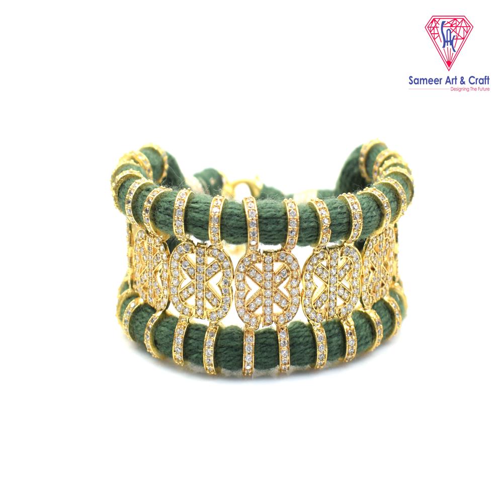 Pave American Diamond Handmade Gold Plated Thread Bracelet