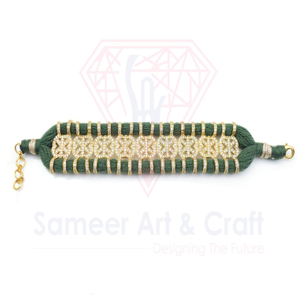 Pave American Diamond Handmade Gold Plated Thread Bracelet
