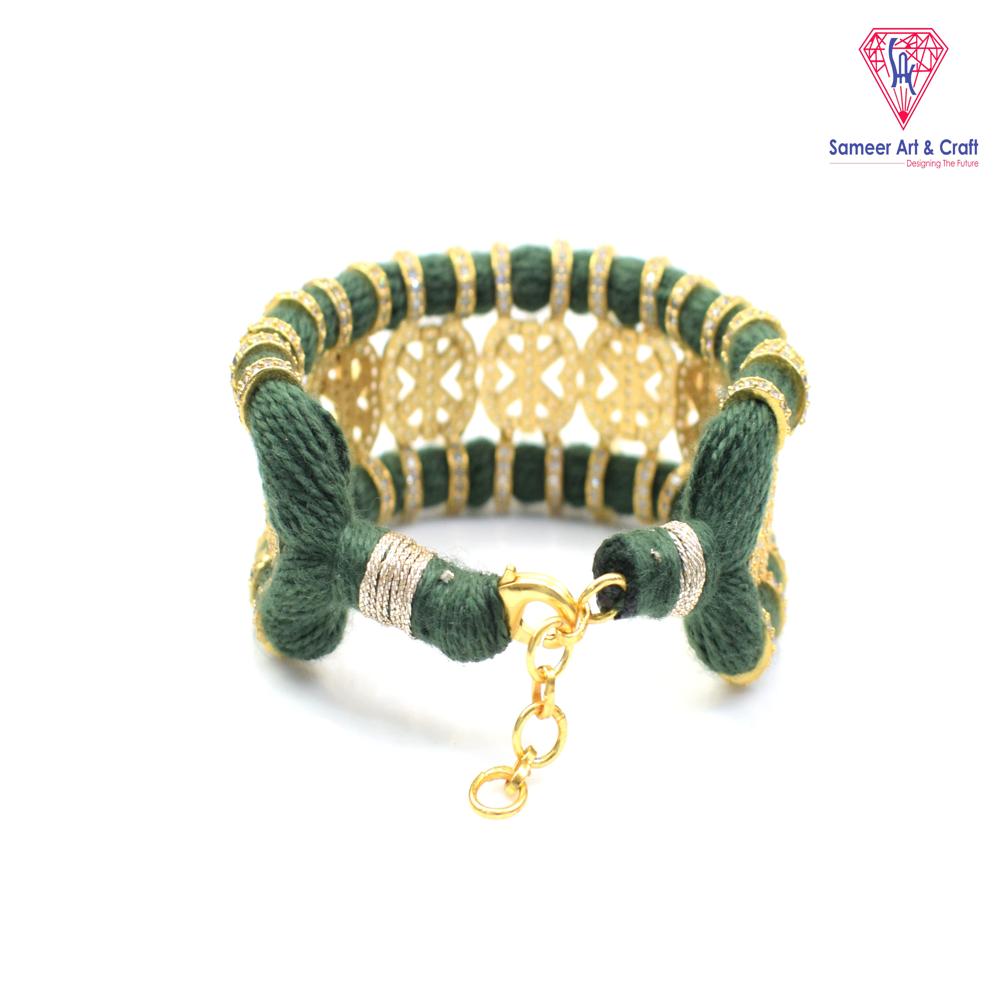 Pave American Diamond Handmade Gold Plated Thread Bracelet