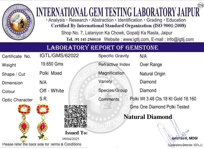 18 KT Danglers Party Wear Kundan Polki Earring