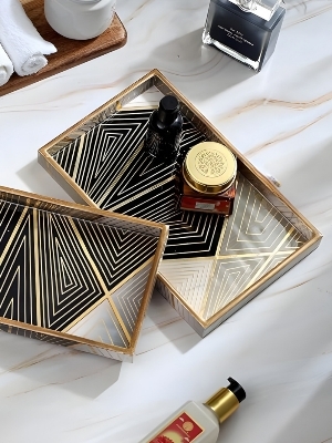 Wooden Serving Tray with Handle Multicolour