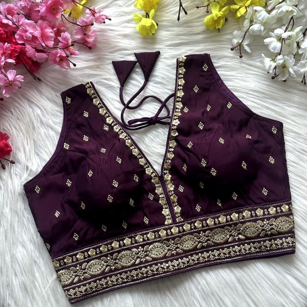 V Neck Designer Blouse - Color: Multi Color