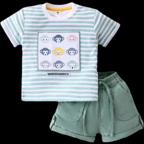 Half Sleeve Baba Suit Emojy Stripe Top With Looper Set - Age Group: Kids