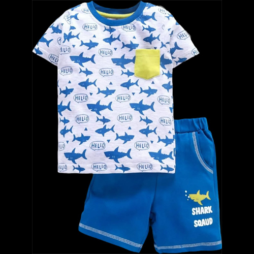 Half Sleeve Baba Suit Shark Aop Hosiery Set - Age Group: Kids