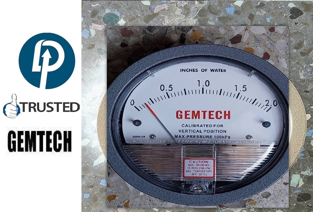 GEMTECH G2000-2.5KPA Differential Pressure Gauges Range 0-2.5 KPA