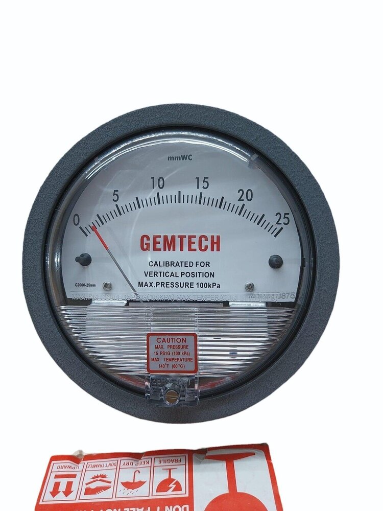 GEMTECH Differential Pressure Gauge Range 0-25 MM