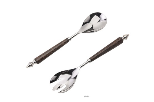 Silver And Dark Brown Salad Server Set