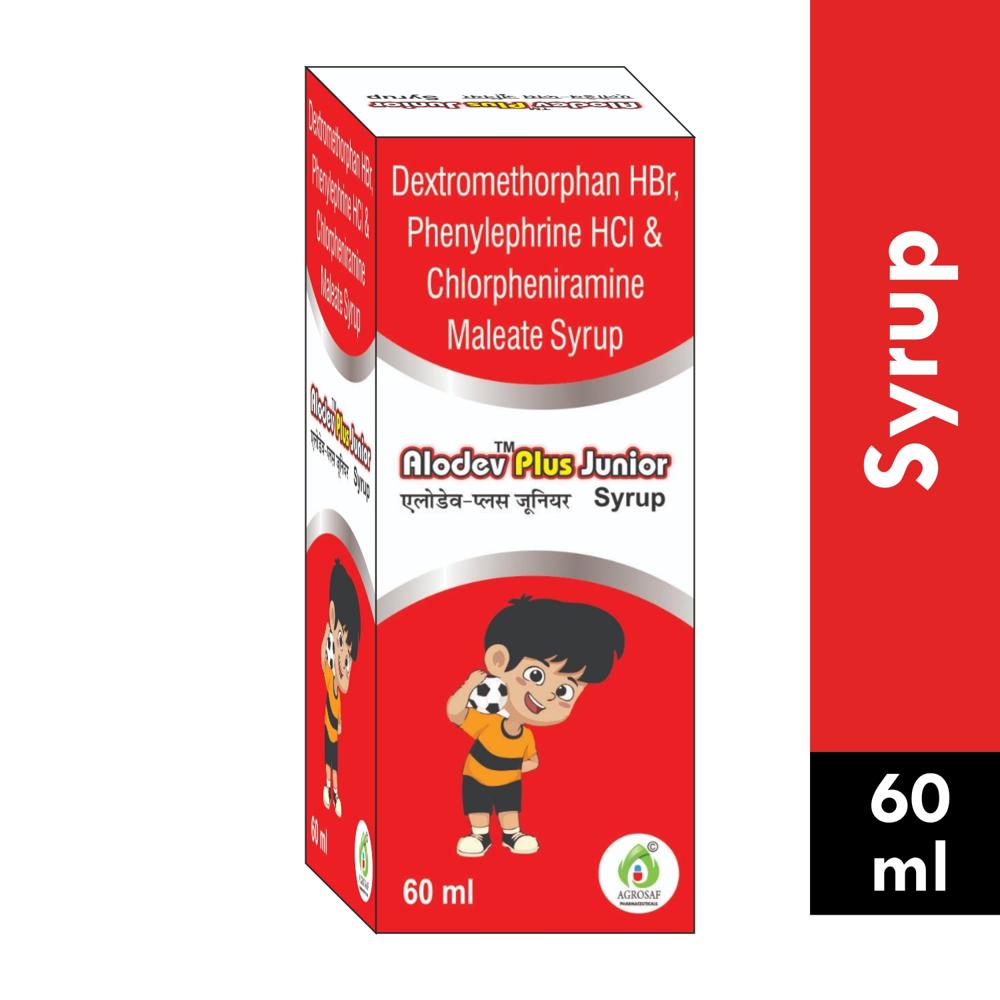 ALODEV PLUS JUNIOR SYRUP - Dextromethoephen Hbr(5mg),phenylephrine Hcl(2.5mg),chlorpheniramine Meleate(1mg) Syrup