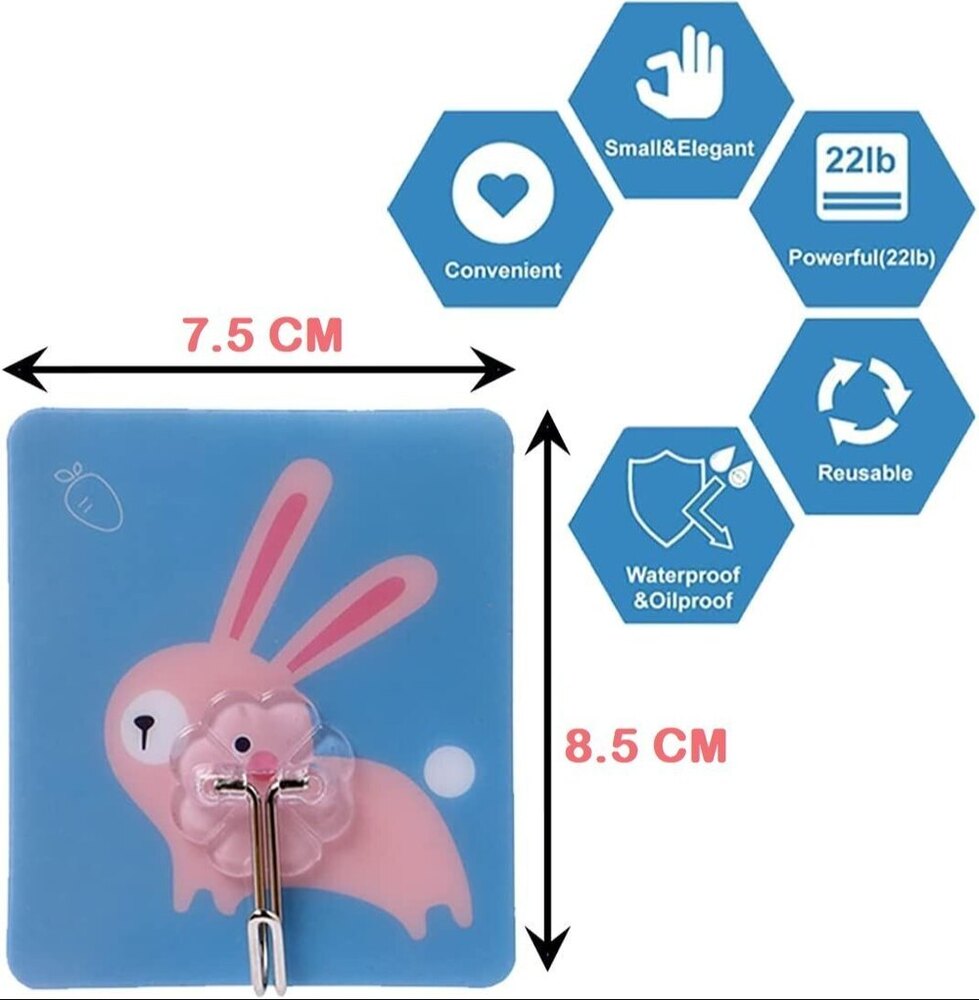 Printed Wall Hook - Solid Stainless Steel & Pc , Stylish Cartoon Design, Removable & Reusable, 180â° Rotating, Heavy Duty For Various Uses