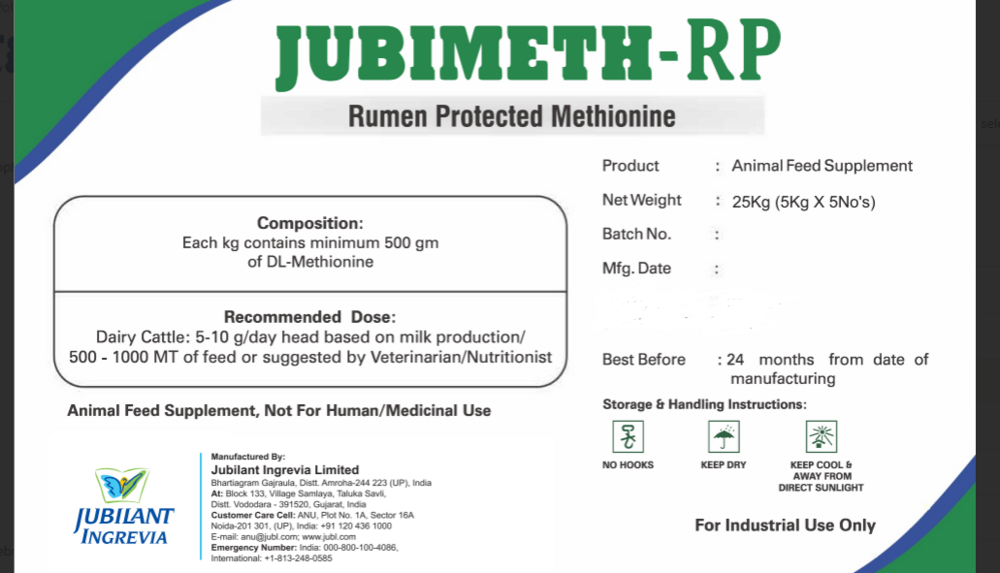 Jubimeth Rp - 50% Dl-methionine, Light Brown Granular, â¤12% Moisture | Encapsulated For Rumen Protection, Improves Feed Efficiency & Milk Production