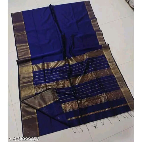 Blue Cotton Silk Saare With Blouse