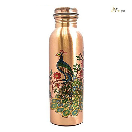 Peacock Design Copper Bottle Set - Color: Any Color