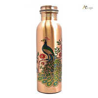 Peacock Design Copper Bottle Set - Color: Brown