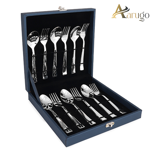 12Pcs Steel Brifcase Spoon Cutlery Set - Color: Silver