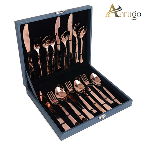 18Pcs Rose Gold Brifcase Spoon Cutlery Set - Design: Modern