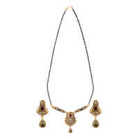 Black Beads Gold Plated Mangalsutra With Earrings