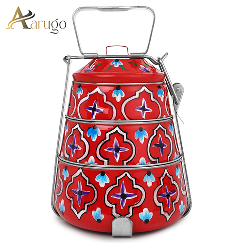 3 Tire Steel Pyramid Lunch Box