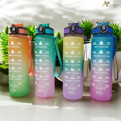 1Ltr Multi Color Motivational Water Bottle - Color: Multicolor