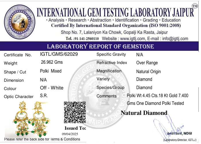 18kt Uncut Diamond Polki Chandbali - Color: Multicolour