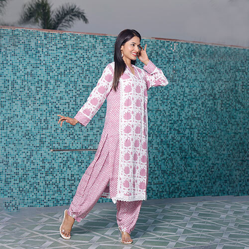 Afghani Kurti Pink - Design: Plain