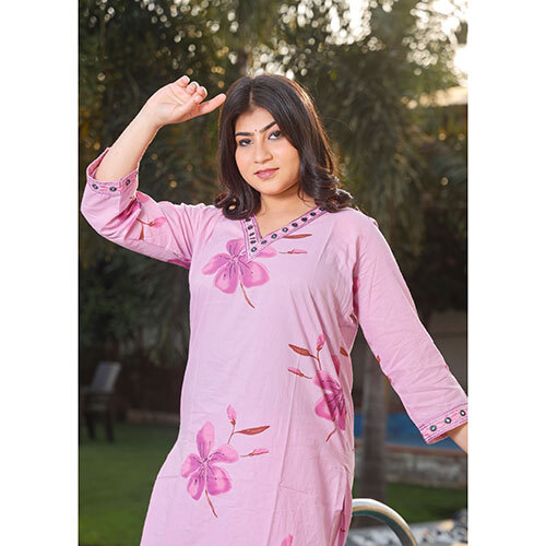 V Nacke Kurti - Color: Pink