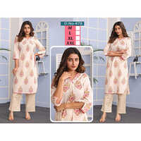 V Neck Hand  Work Kurti - Color: Cream