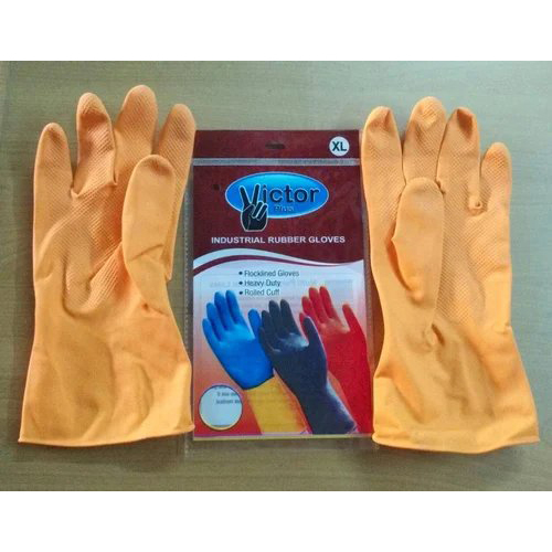 Victor Plus House Hold Flock Lined Rubber Hand Gloves