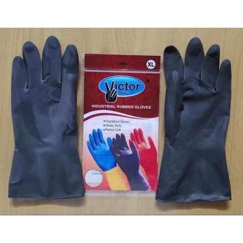 Victor Plus House Hold Flock Lined Rubber Hand Gloves