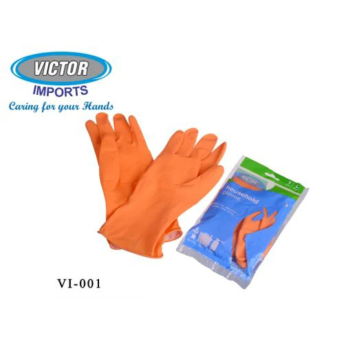 Victor Household Flock Uned Rubber Hand Gloves - Latex Material Full-fingered Medium Large Xl Sizes Available Colors: Blue Yellow Orange | Ideal For Gardening Household Hospitals