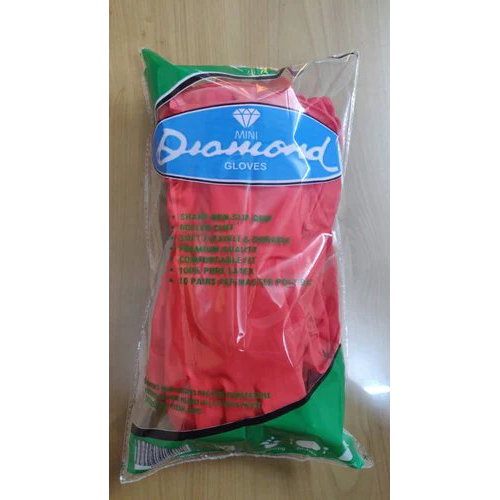 Diamond Mini Unlined Chlorinated Rubber Hand Glove - Heavy Duty Full Fingered Medium Size (7" & 7 1/2") Cream And Red Color Recyclable Latex