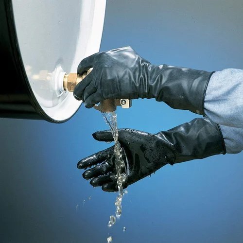 Chemical Hand Gloves - Nitrile Material, Free Size, Sky Blue & Green Colors | Disposable, Flawless Finish, Textured Fingertips, Portable Design