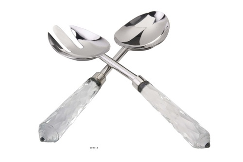 Designer Salad Server - Stainless Steel, Small to Large Sizes, Polished Finish, Silver and White Color, Standard Oval Shape